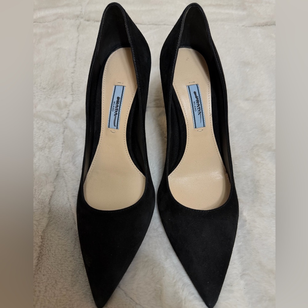 NEW! $1,200 Prada Classic Black Suede 85mm Pump Heels 36 6